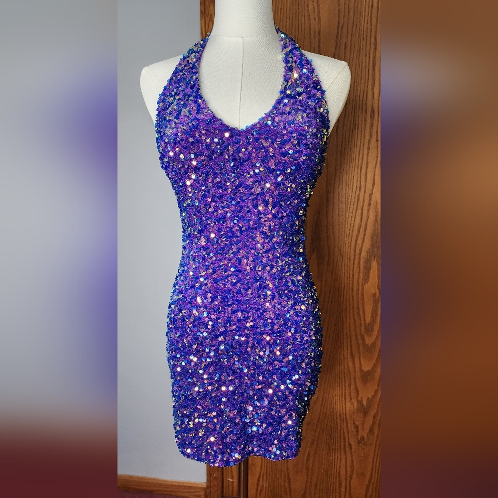 B Darlin Sparkling Purple Mini Dress